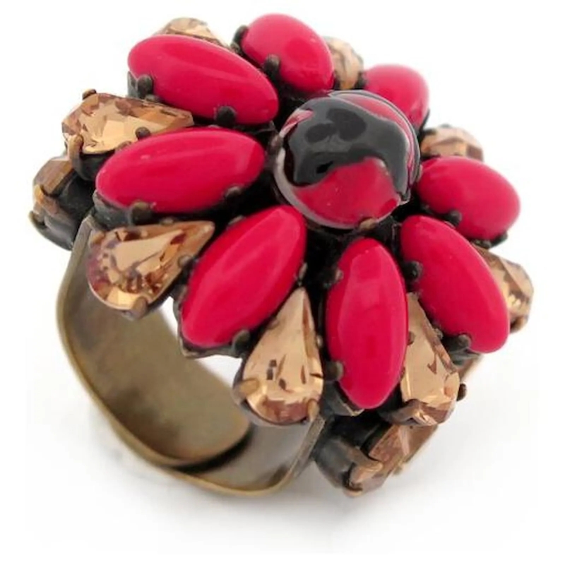 Etro Ring ETRO BLUMENRING MIT ROTEN CABOCHONSTEINEN UND KRIS gold