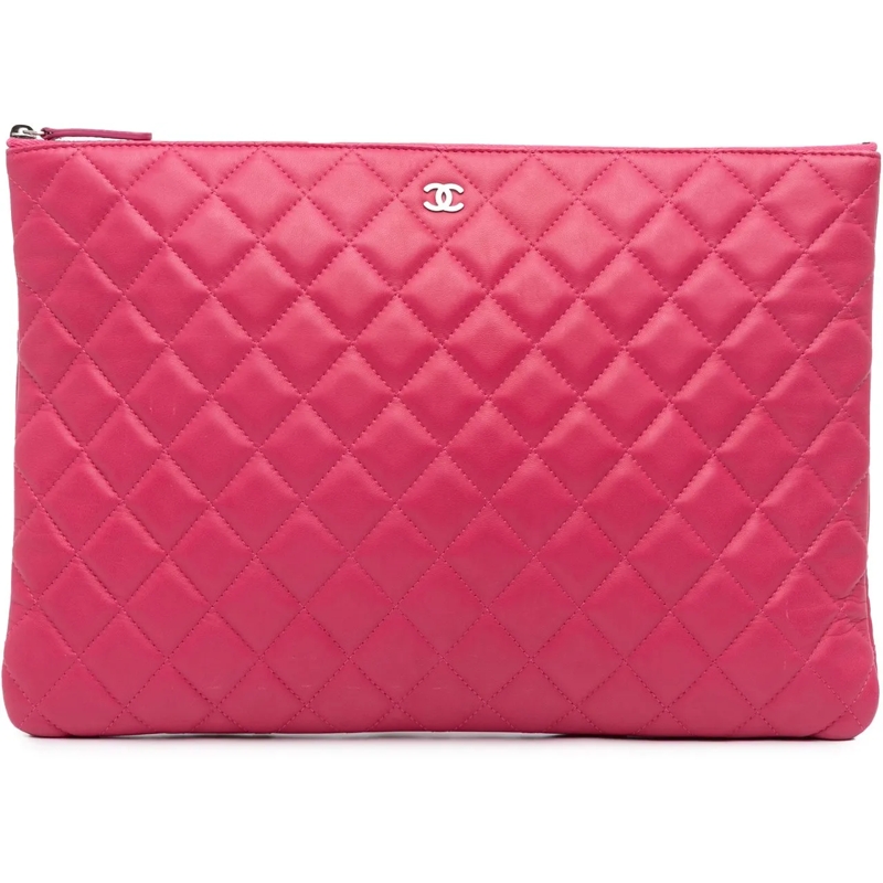 Chanel Clutch Large Quilted Lambskin O Case Clutch rose