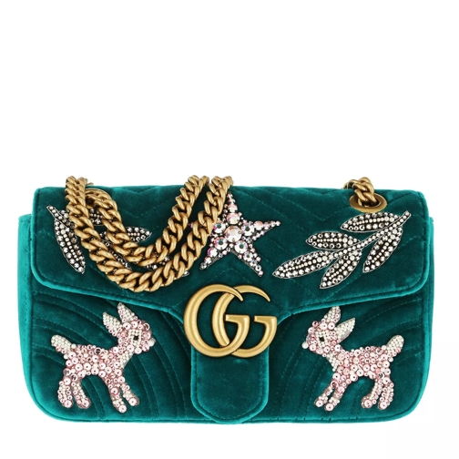Gucci GG Marmont Matelassé Shoulder Bag Velvet Pavone Crossbody Bag