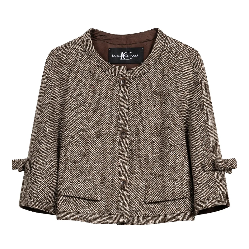 Luisa Cerano jas Fischgrat-Jacke butter yellow