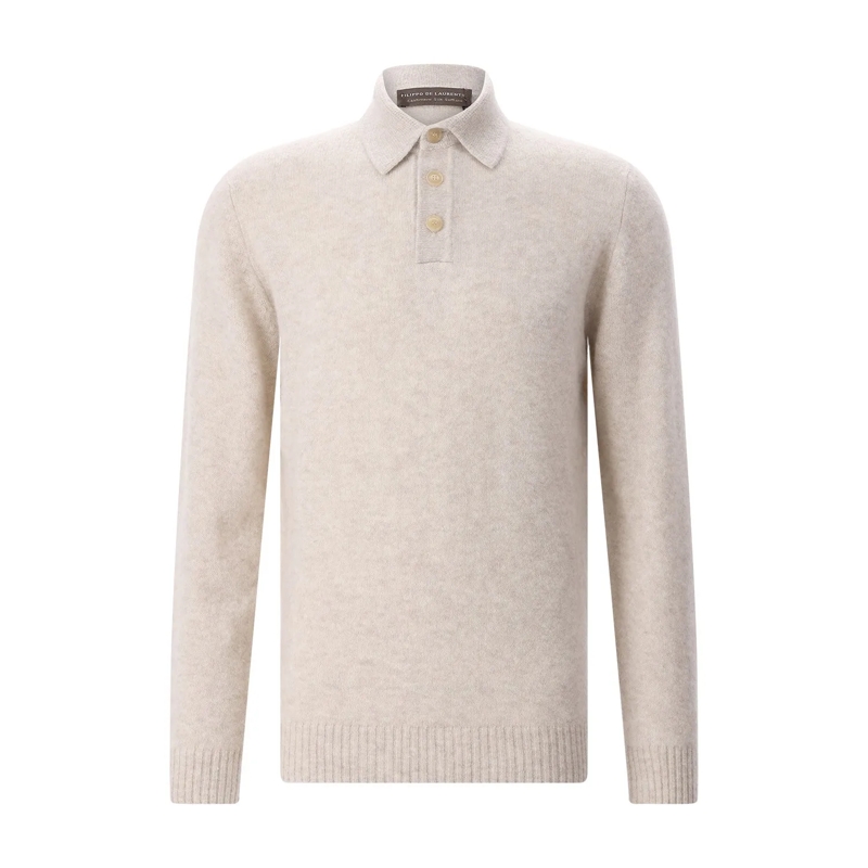 FILIPPO DE LAURENTIIS Polo Pullover aus Kaschmir-Seide-Mix weiß(Image 5)