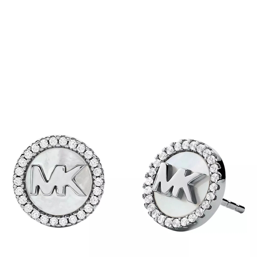 Michael Kors MK Pave and Mother of Pearl Logo Studs Silver Ohrstecker