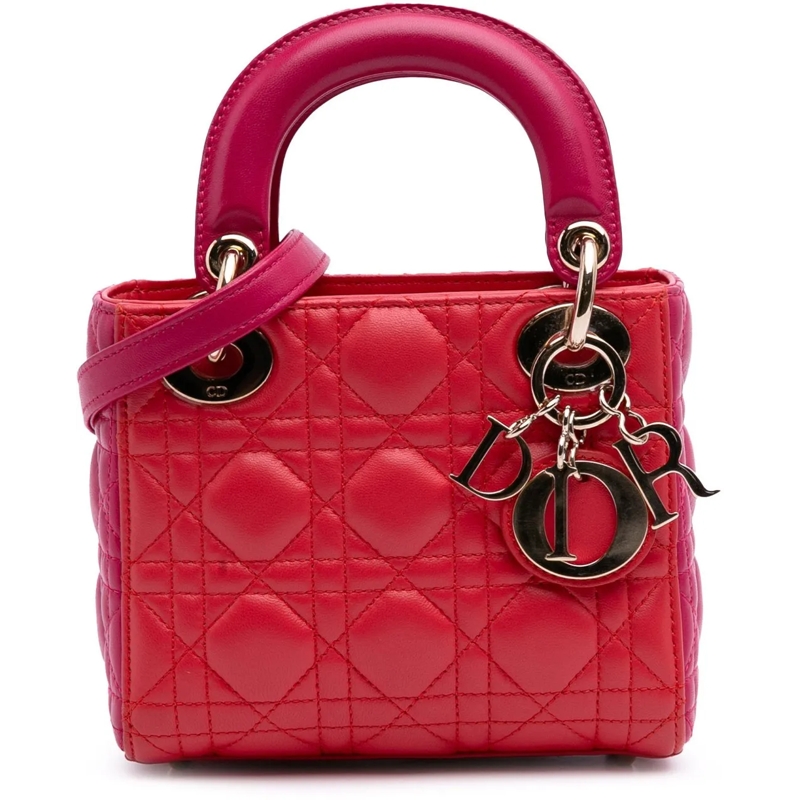 Christian Dior Schultertasche Mini Bicolor Lambskin Cannage Lady Dior rot