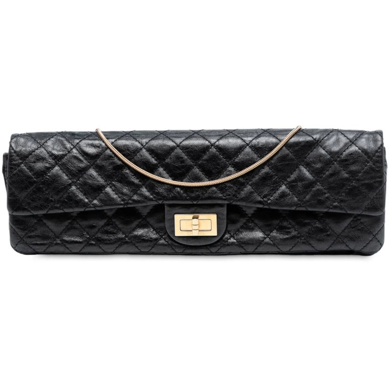 Chanel Schultertasche Reissue 2.55 Quilted Glazed Calfskin East West Sin schwarz