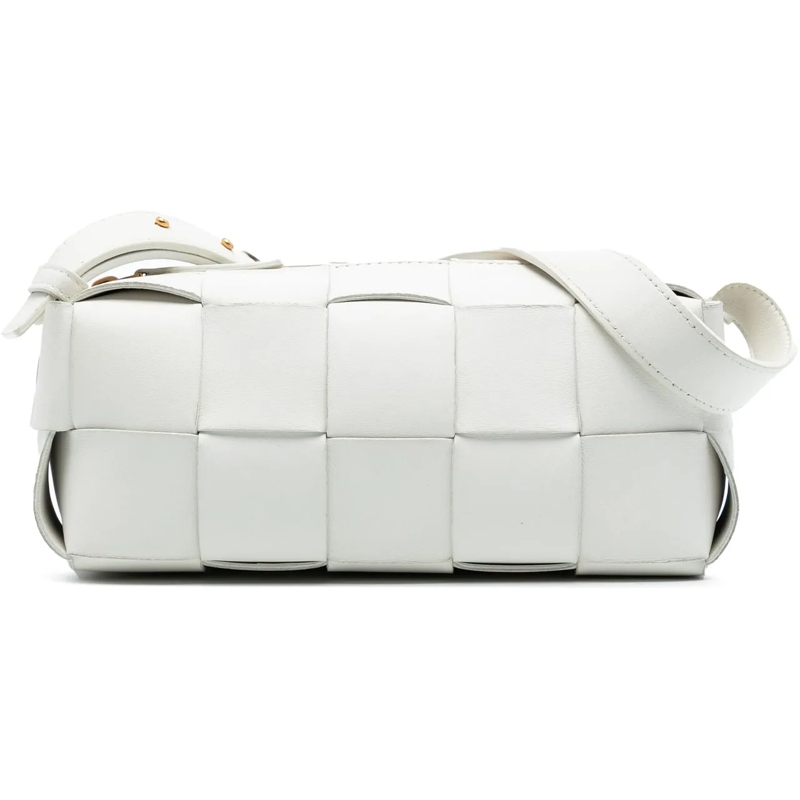 Bottega Veneta Schultertasche Small Lambskin Intrecciato Brick Cassette weiß