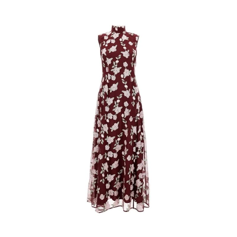 Rotate  High-Neck Sleeveless Maxi Dress Burgundy