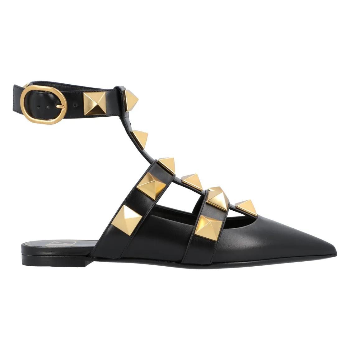 Valentino Garavani Black Ballerinas With Iconic Roman Stud Rivets Black ...