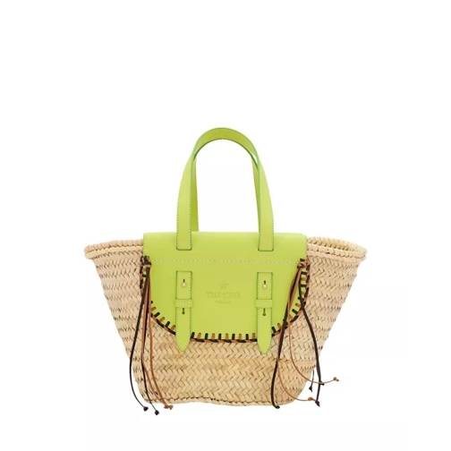 Cuba Lab Tropicana Straw And Leather Tote Bag Yellow Rymlig shoppingväska