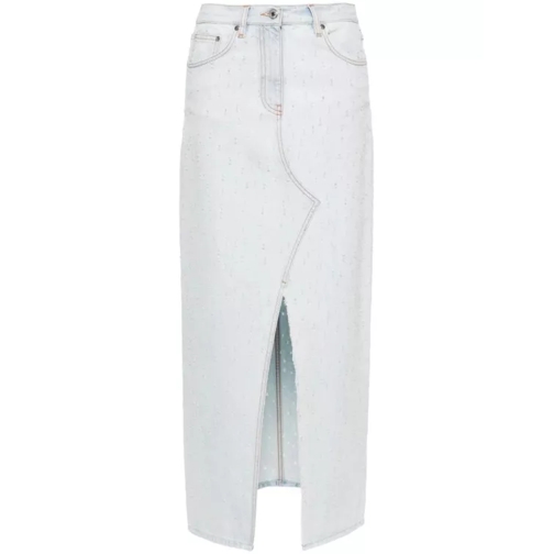MSGM Blue Distressed Denim Maxi Skirt White 