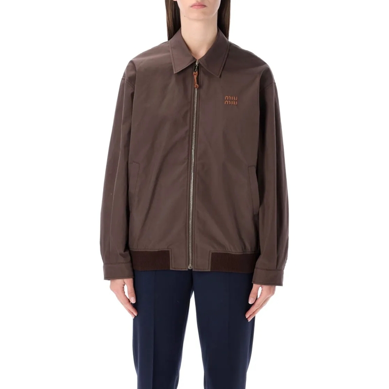 Miu Miu Overgangsjas Panama Cotton Blouson Jacket With Leather-Trimmed  Grey