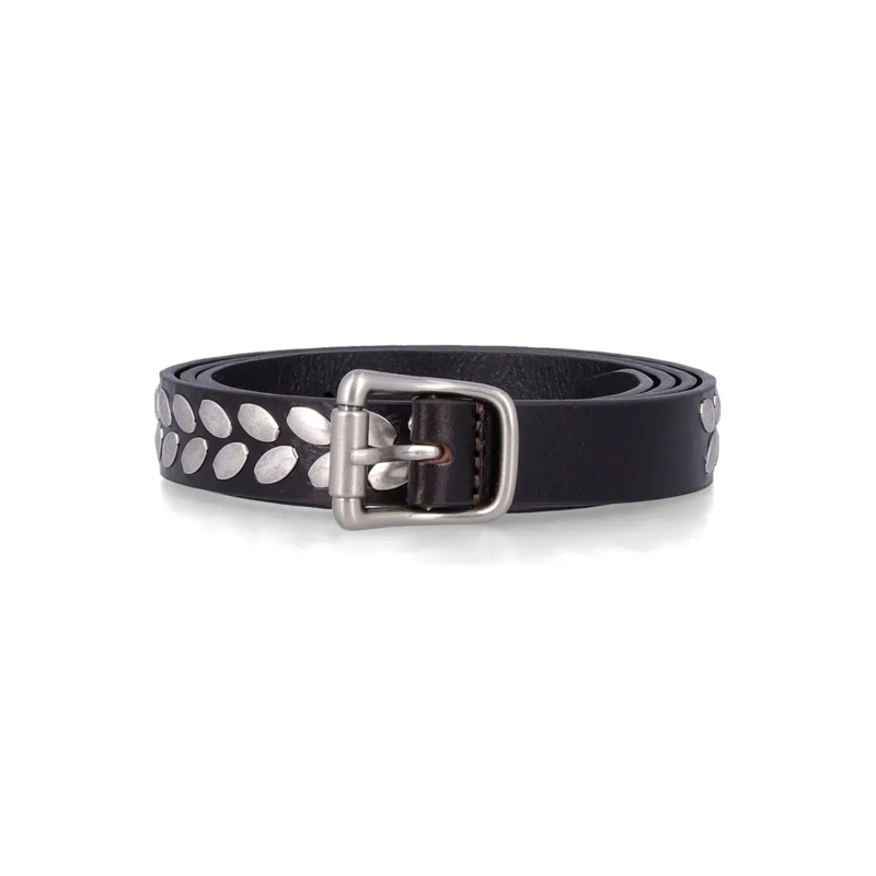Lemaire Riem Dark Brown Almond Studs Leather Belt Black