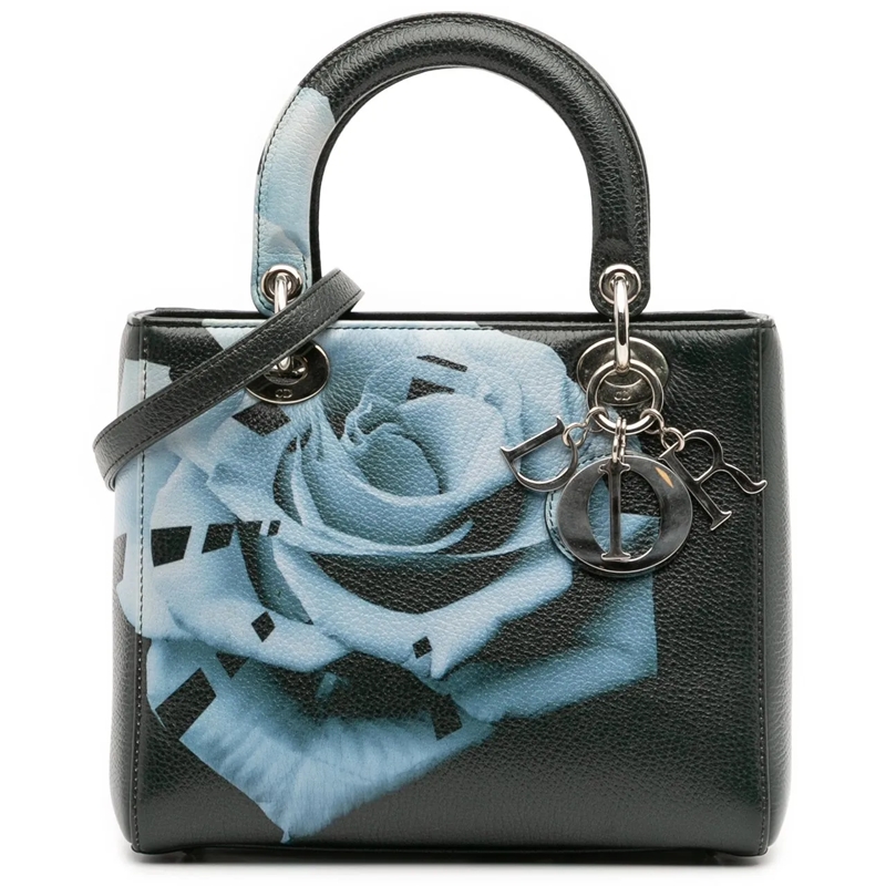 Christian Dior Schultertasche Medium Deerskin Floral Print Lady Dior grün