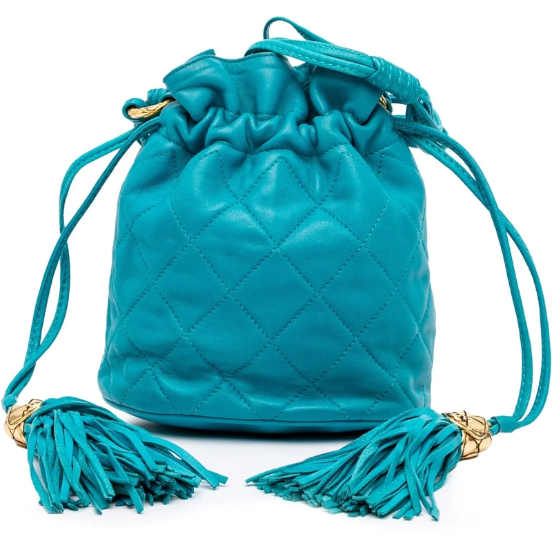 Chanel Sac à bandoulière Quilted Lambskin Drawstring Tassel Bucket Bag blau