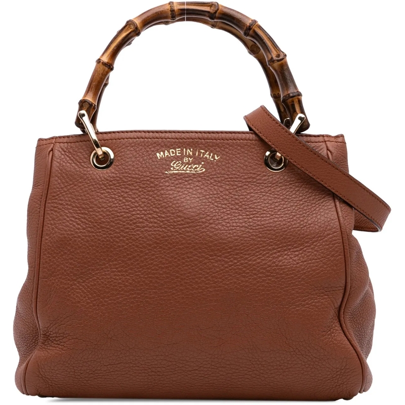 Gucci Schultertasche Small Calfskin Bamboo Shopper Satchel braun