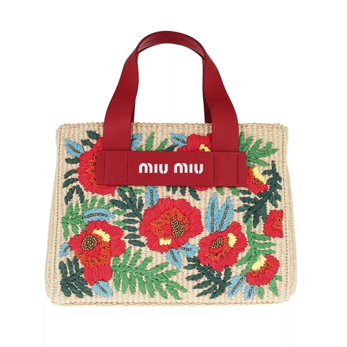 Miu Miu Flower Knitting Handbag  Natural Red Stråväska
