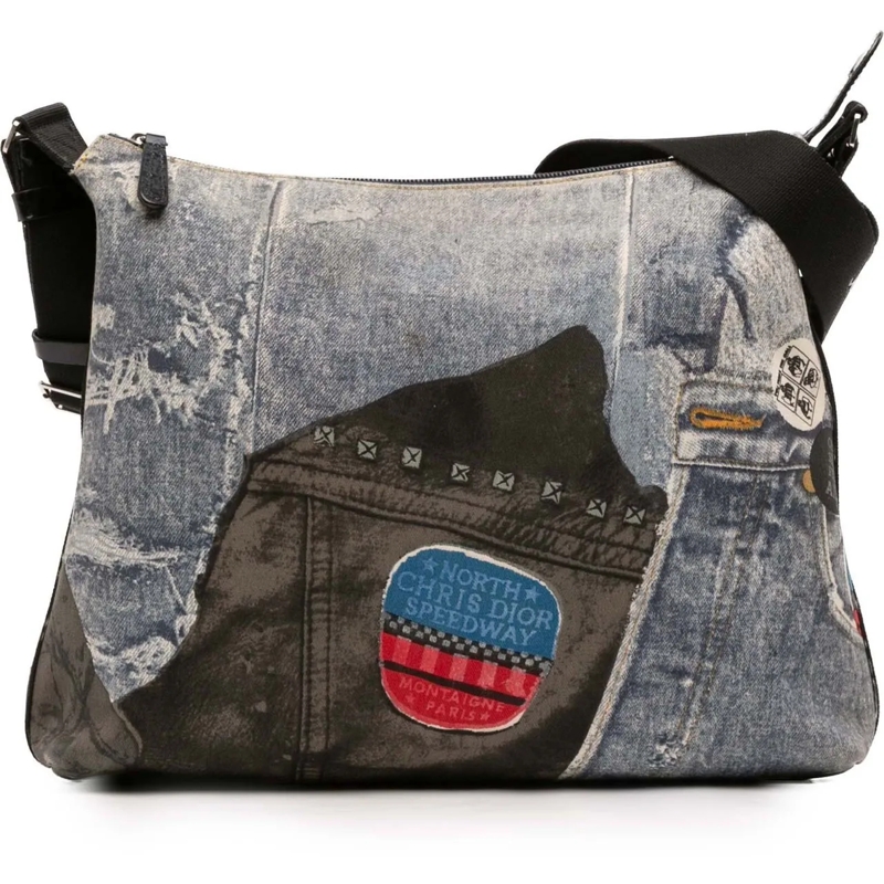 Christian Dior Schultertasche Printed Denim Speedway Crossbody blau
