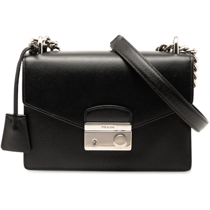 Prada Schultertasche Saffiano Lux Sound Lock Crossbody schwarz