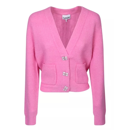 GANNI Cardigan Made From Merino Wool Blend Pink 
