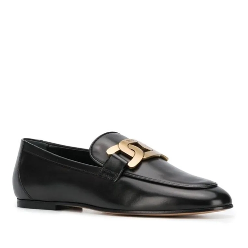 Tod's Black Leather Chain-Strap Loafers Black Ballerinaskor