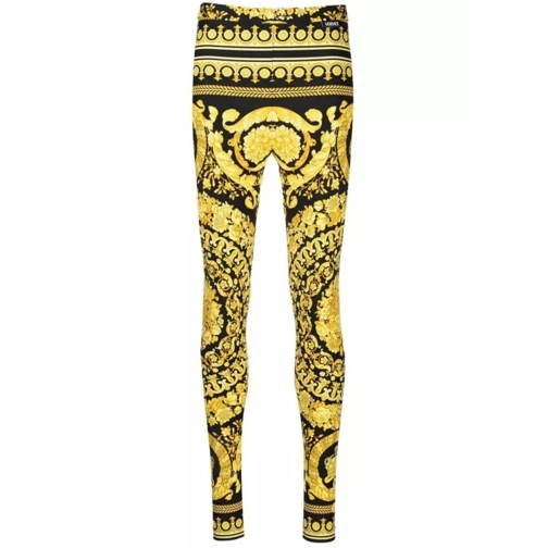 Versace Gold And Black Stretch Fabric Leggings With Baroqu Gold Leggings