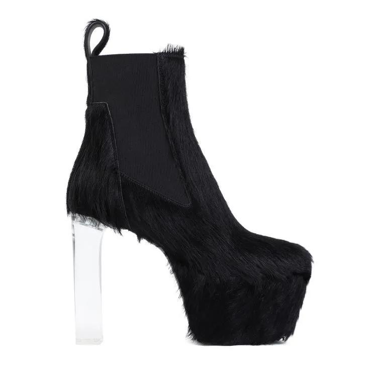 Rick Owens Stiefel - Black Fur Minimal Grill Beatle 65 Boots - Gr. 38,5 (EU) - in Schwarz - für Damen