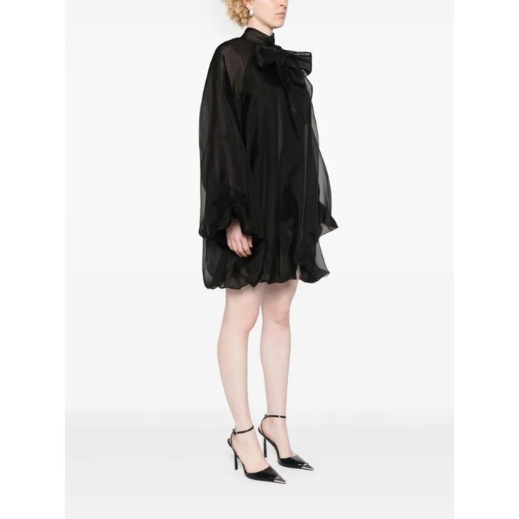 Genny Black Silk Organza Dress Black Mini Kleider