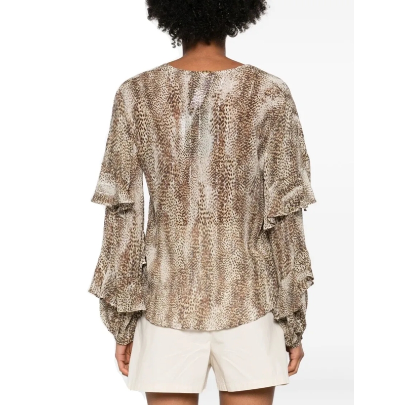 Twin-Set Chemisier Animal Print Blouse With Ruffled Sleeves Neutrals