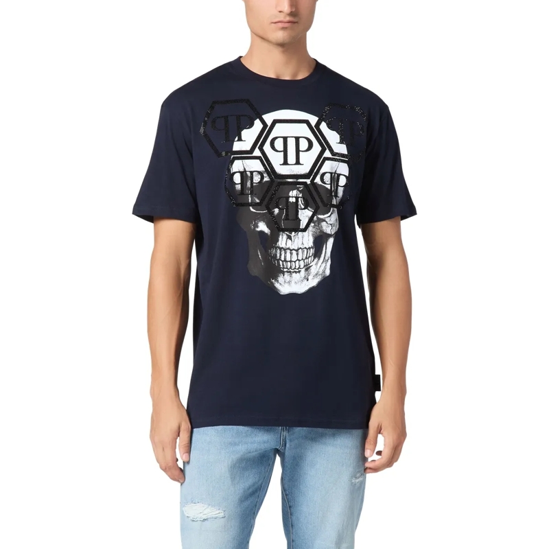 Philipp Plein T-Shirt T-Shirt Skull Mit Schmucksteinen dunkel-blau