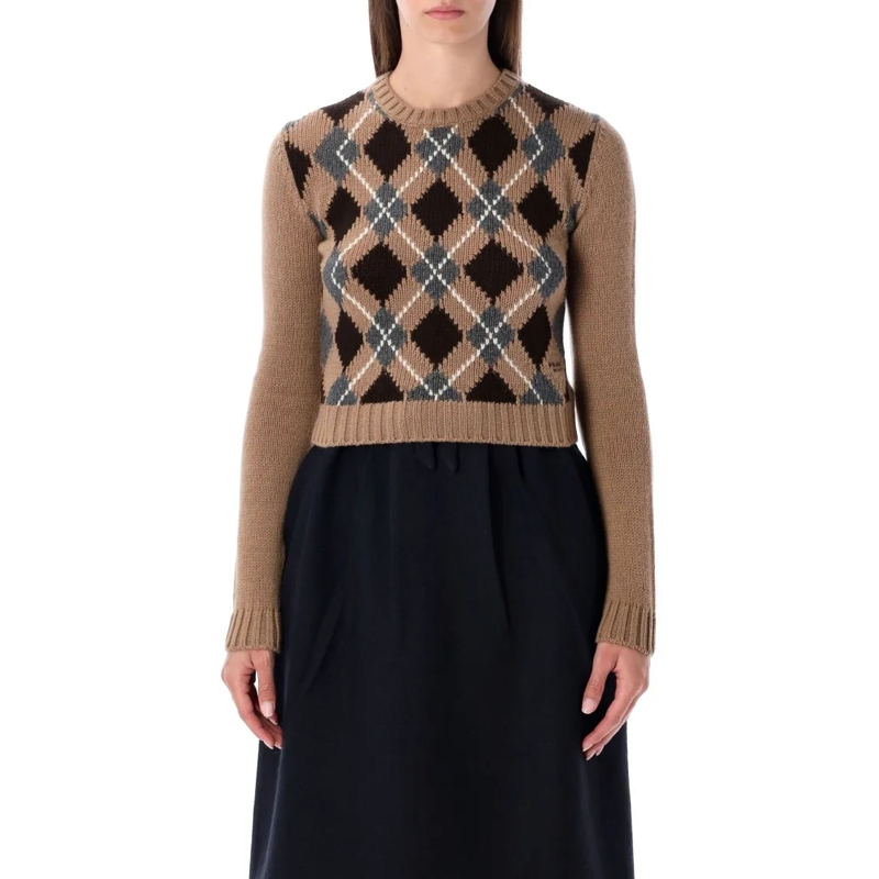 Prada Trui Cashmere Sweater With Argyle Pattern Black