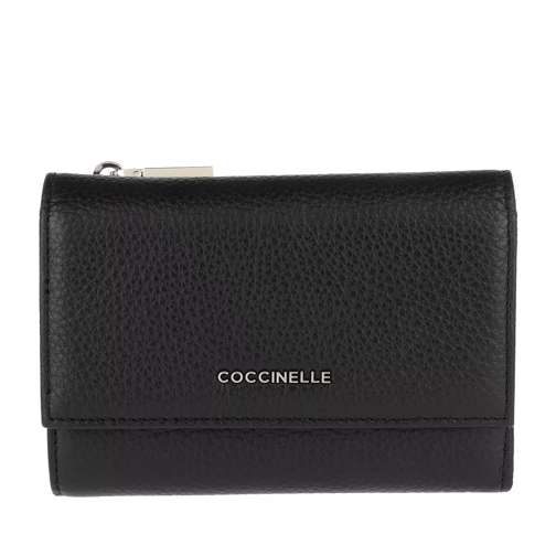 Coccinelle Metallic Soft Noir Tri-Fold Portemonnaie