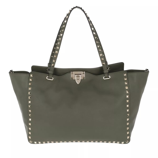 Valentino Garavani Rockstud Medium Tote Bag Leather Green Rymlig shoppingväska