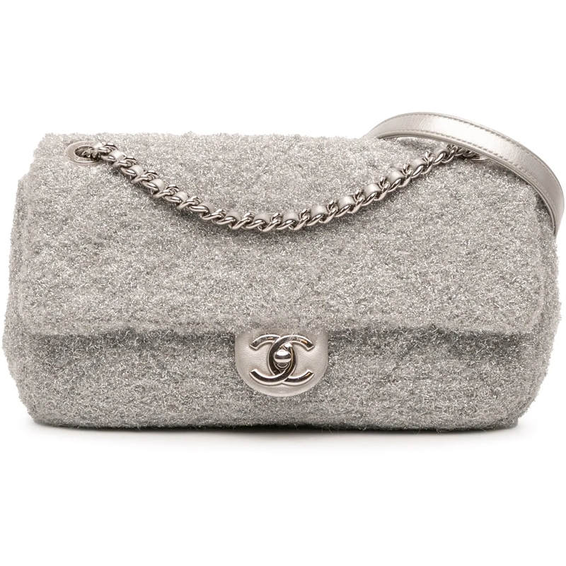 Chanel Sac à bandoulière Medium Quilted Lurex Ground Control Pluto Glitter  silber