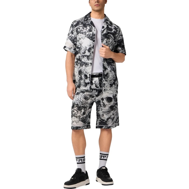 Philipp Plein Shorts Linen Bowling Shorts All-Over Ceramic schwarz(Image 4)