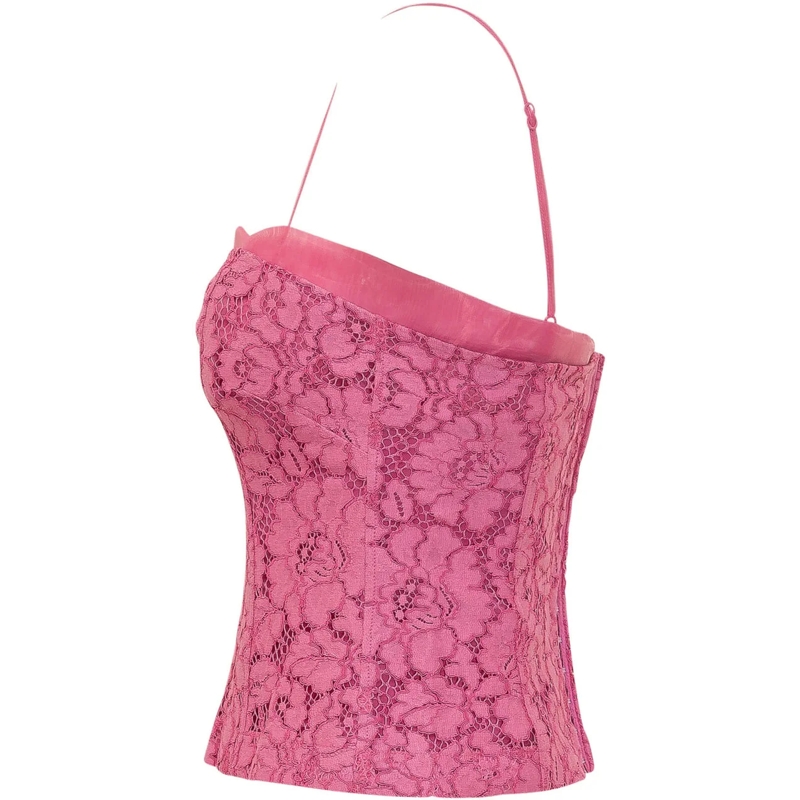 Pinko Top Bustino in Pizzo con Spalline rose(Image 3)