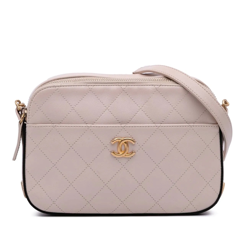 Chanel Sac à bandoulière Calfskin Grosgrain Stitched Button Up Camera Case braun