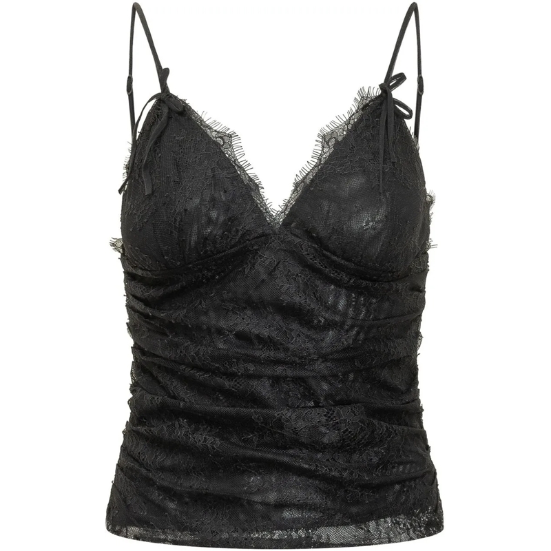 Pinko Top Top in Pizzo con Spalline e Scollo a V schwarz