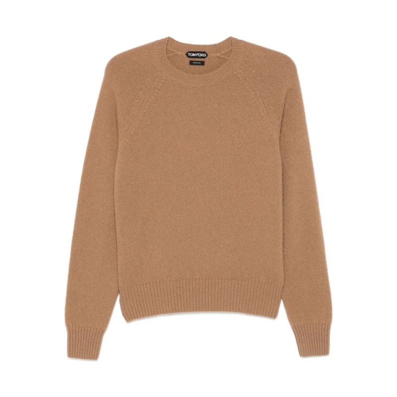 Tom Ford Pullover Cashmere Crew Neck Sweater With Ribbed Trims Neutrals