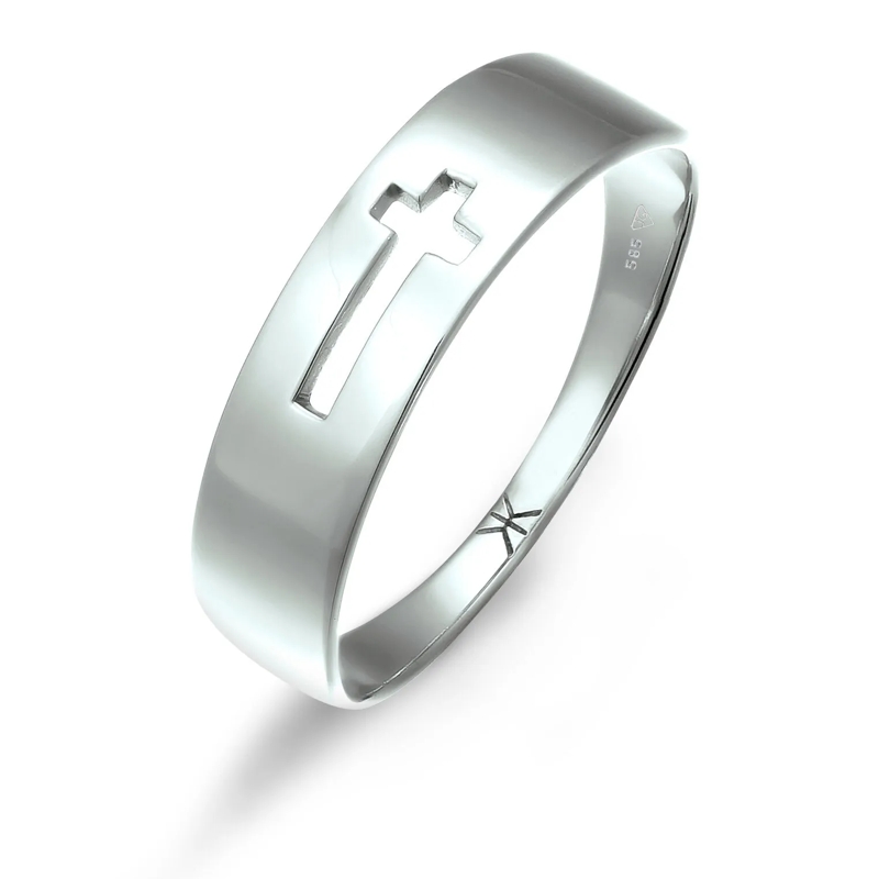 Kuzzoi Ring Ring Kreuz Cut Out Unisex 585 Weißgold weiss