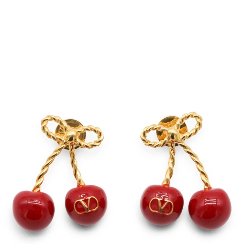 Valentino Garavani Oorknopjes Cherry Charm Drop Earrings Gold