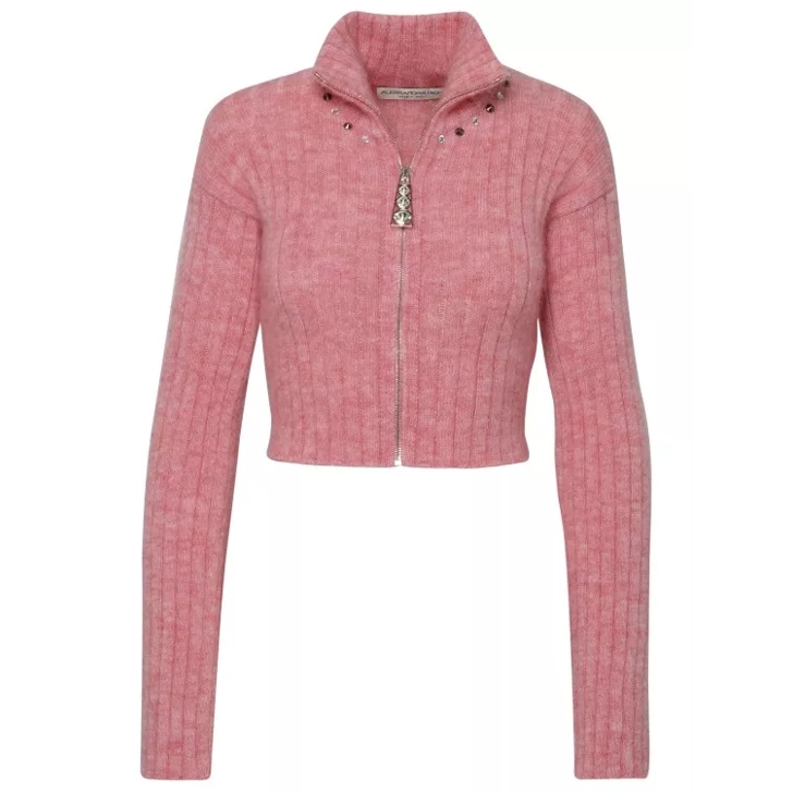 Alessandra Rich Rose Virgin Wool Blend Sweater Pink