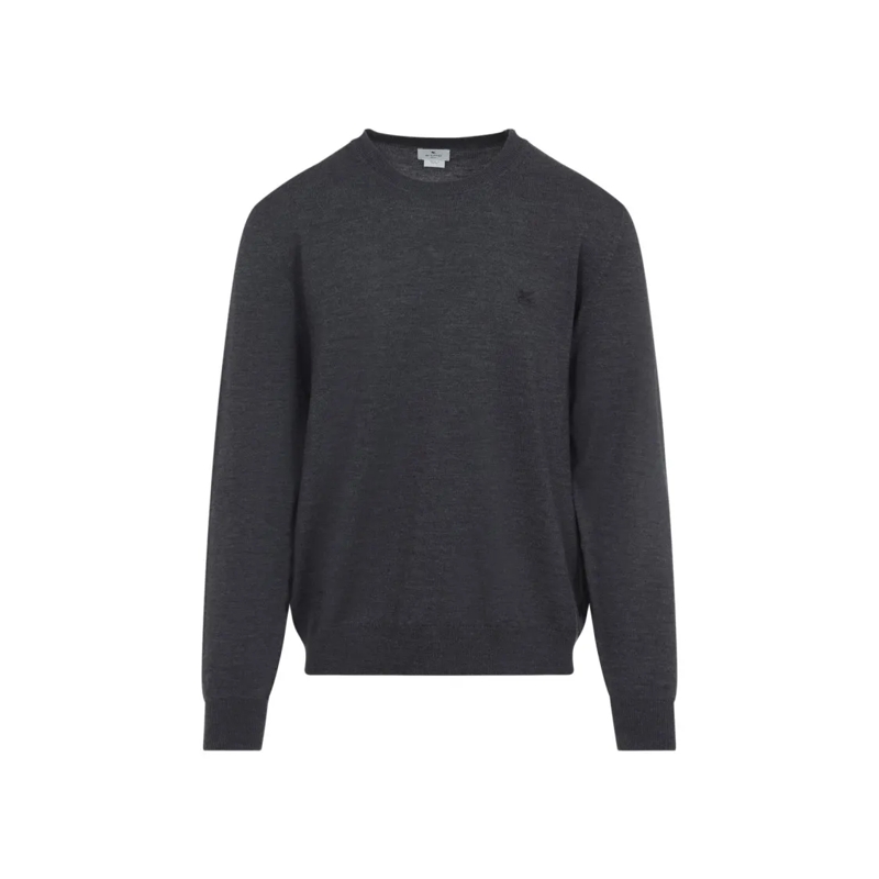 Etro  Grey Wool Sweater With Classic Crew Neck Design Grey
