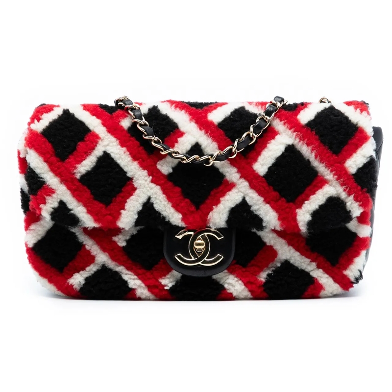 Chanel Sac à bandoulière Medium CC Shearling and Lambskin Single Flap schwarz