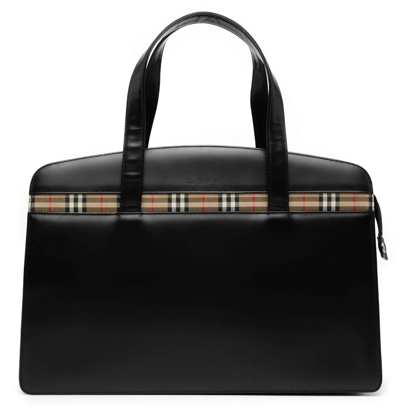 Burberry Tote House Check Trimmed Leather Handbag schwarz