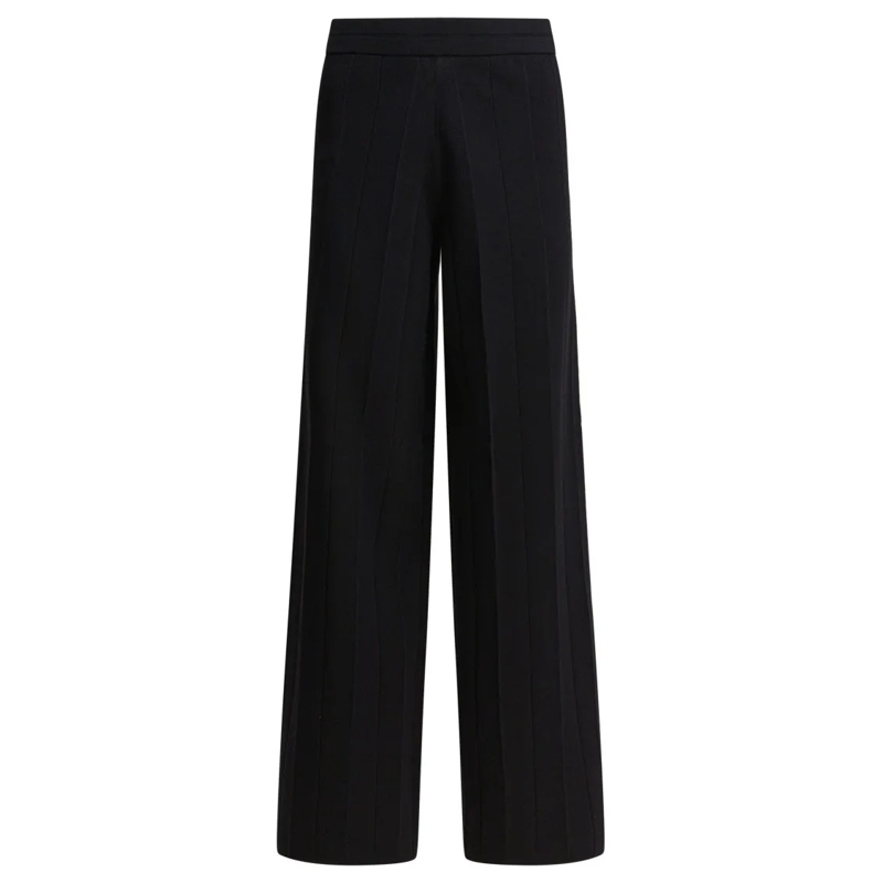 Max Mara  Black Wide-Leg Trousers With Vertical Ribbing Black