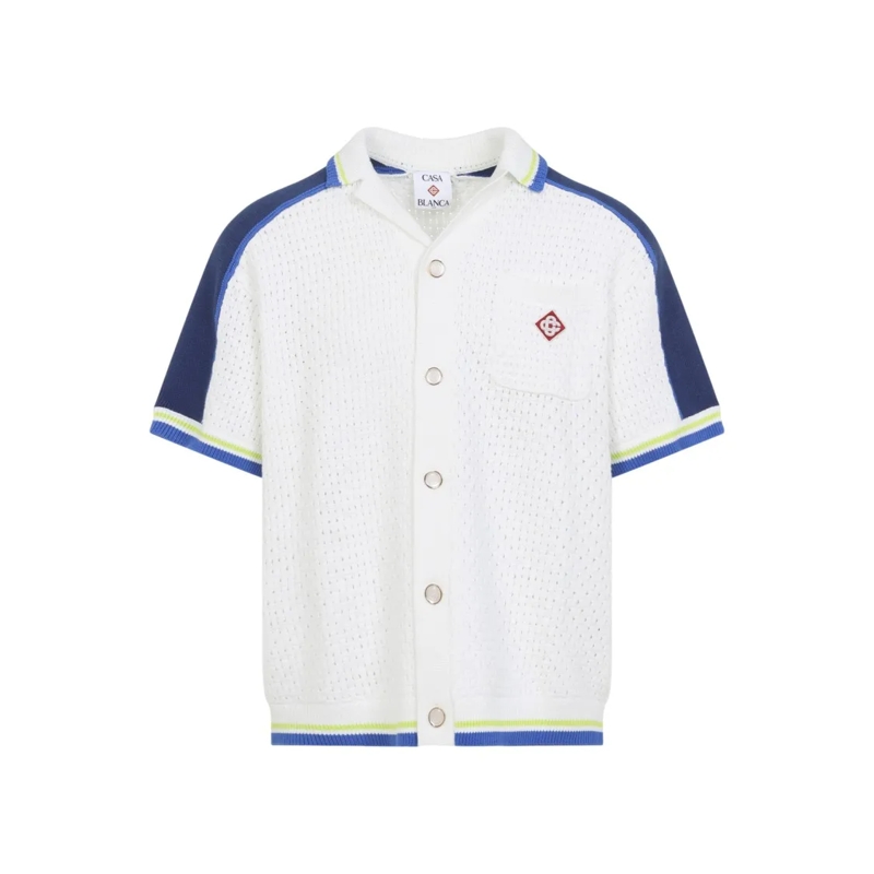 Casablanca Overhemd Textured Knit Short-Sleeve Shirt With Logo Patch D White