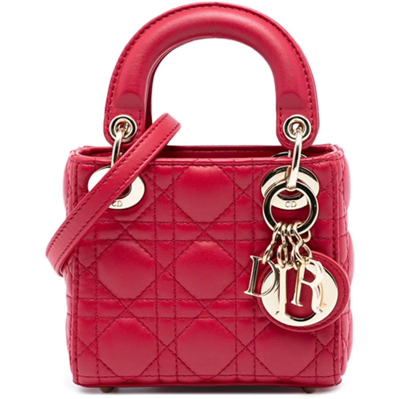 Christian Dior Schultertasche Micro Lambskin Cannage Lady Dior rot