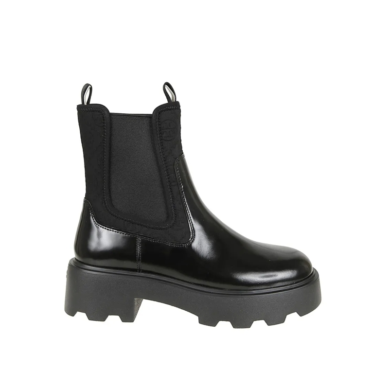 Tory Burch Laarzen Polished Leather Ankle Boots With Elastic Panels Black