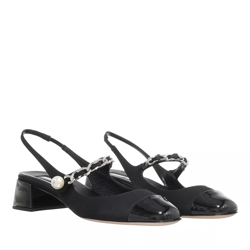Miu Miu Ballerinas Slingback Pumps In Gabardine And Patent Leather Black