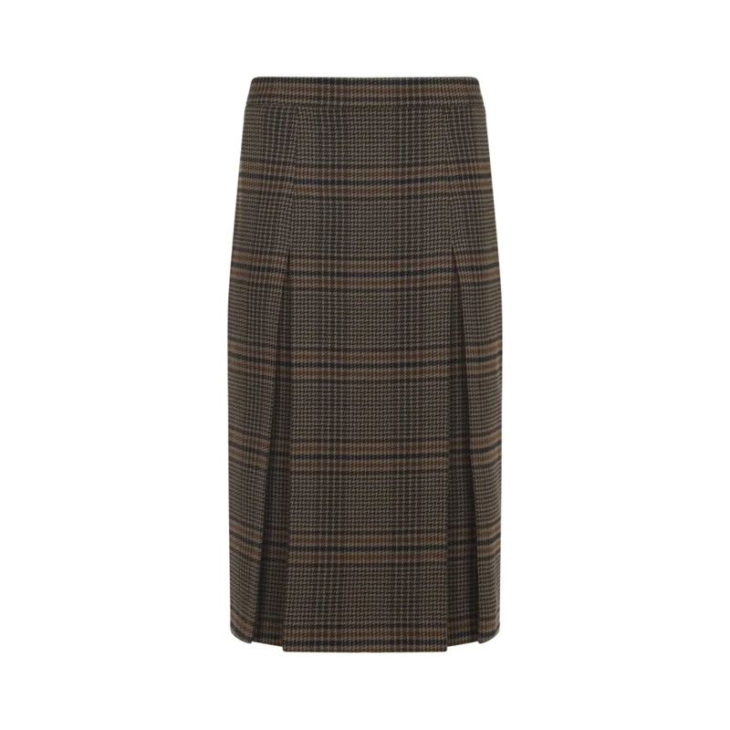 Saint Laurent Midirok Plaid Midi Skirt With Front Pleats Multicolor