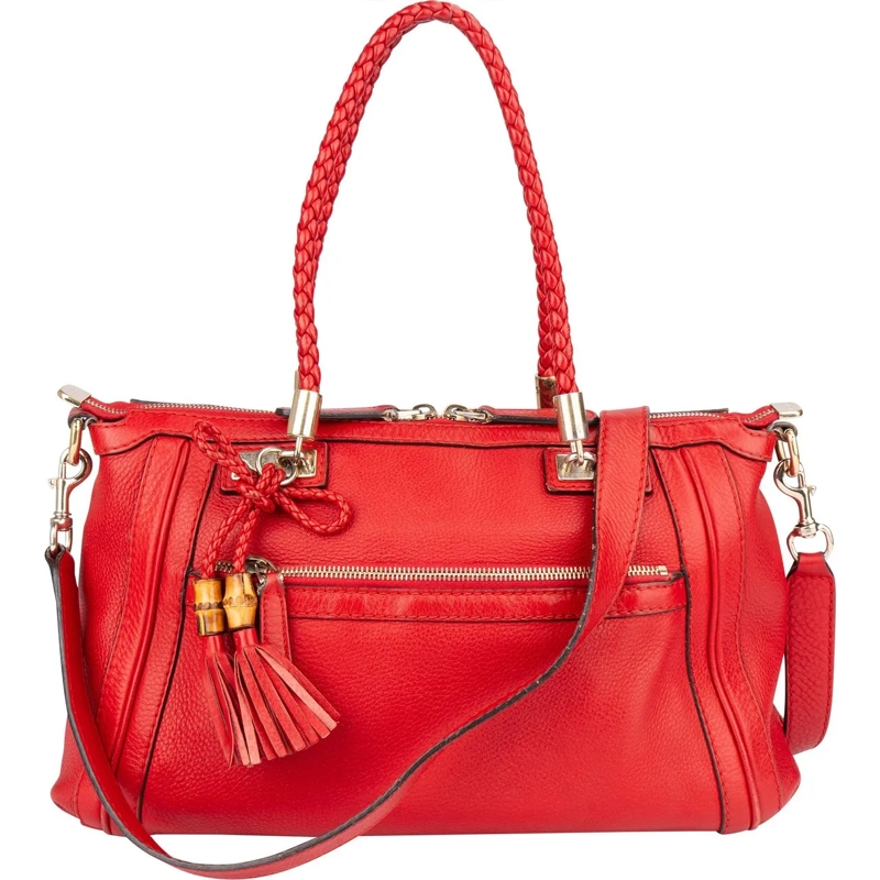 Gucci Schultertasche Gucci Red Leather Bamboo Handbag mehrfarbig